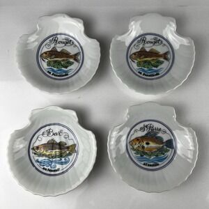 Vintage Concha French Seafood Bone Dishes Set 4 Shell Fish Plates Jacques